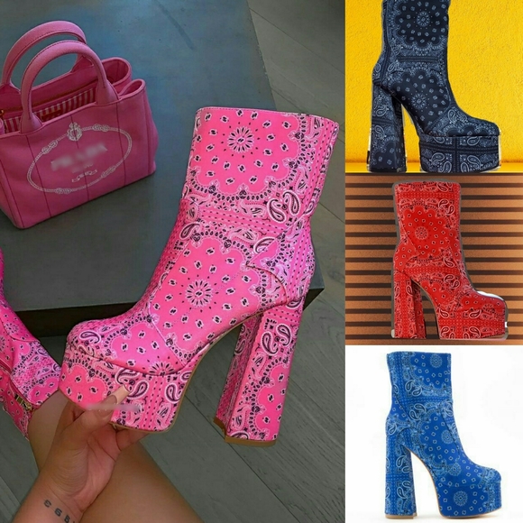 Bandana Print Platform Booties - Black & Blue ONLY - Picture 2 of 5